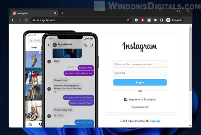 Login Instagram on Windows 11 PC