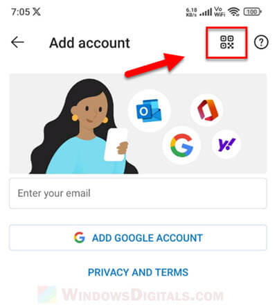 Login Outlook on iPhone or Android with QR code