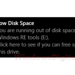 Low disk space warning Windows 10