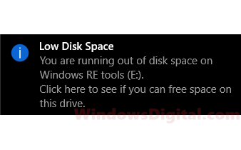 Low disk space warning Windows 10
