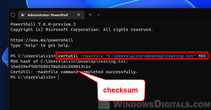 MD5 Checksum Windows 11