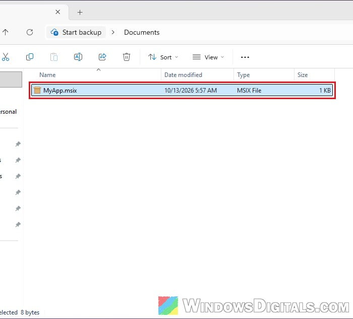 MSIX app package file in File Explorer Windows 11