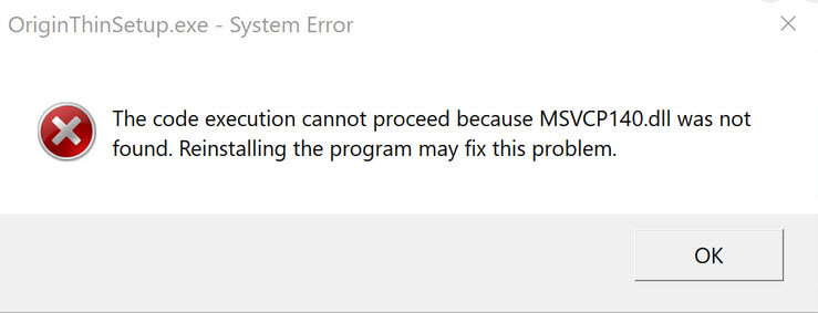 MSVCP140.dll or VCRUNTIME140.dll Not Found for Origin in Windows 10