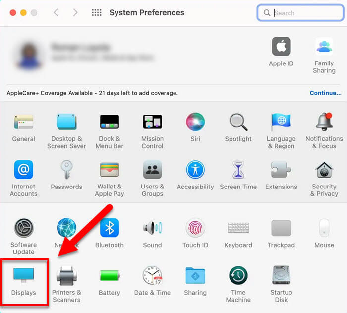 Mac System Preferences Displays Settings