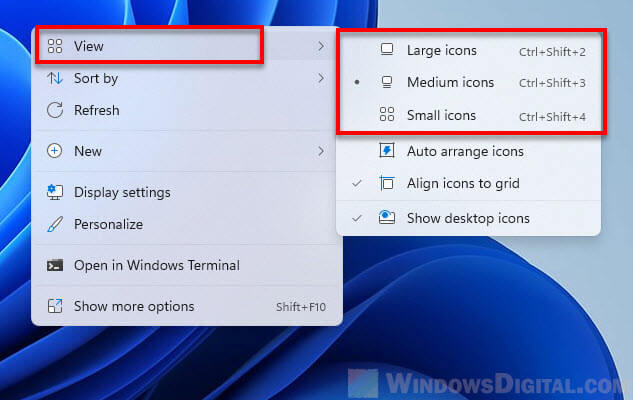 Make desktop icons smaller bigger Windows 11