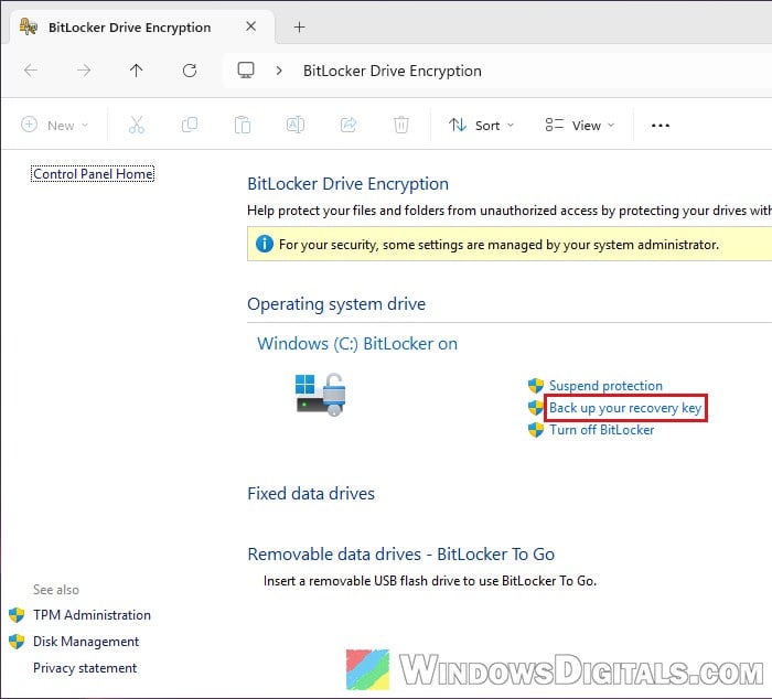 Manage BitLocker Control Panel Windows 11