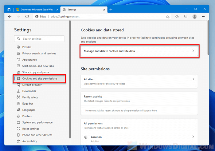 Manage and delete cookies and site data in Edge