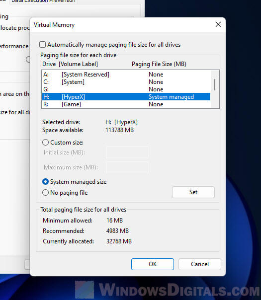 Manage page file in Windows 11