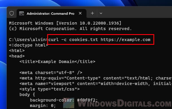 Managing Cookies with cURL command in Windows