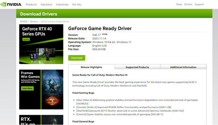 Manually download and update NVIDIA graphics driver
