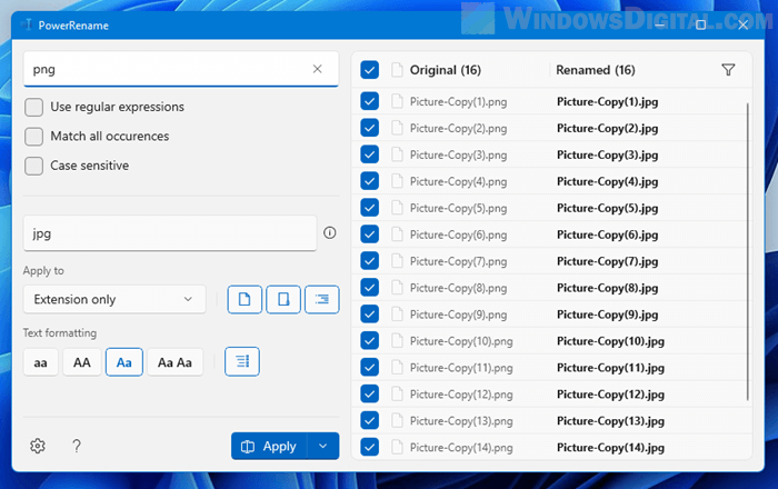 Mass change file extension in bulk Windows 11