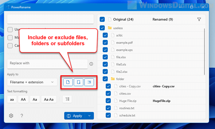 Mass rename files folders subfolders Windows 11