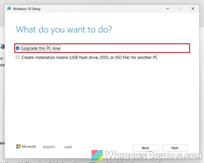 Media Creation Tool Upgrade this PC now Windows 10