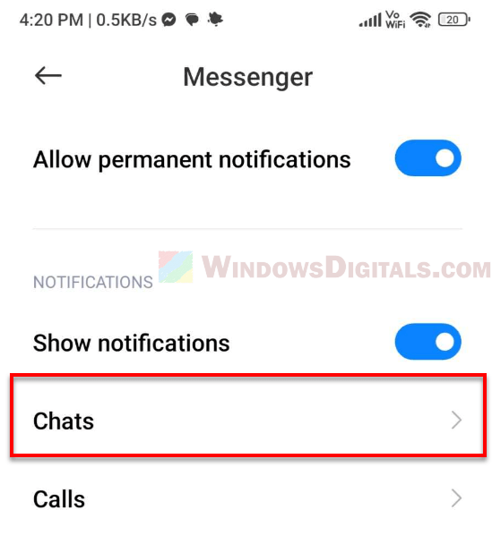 Messenger incoming chat messages notification sound