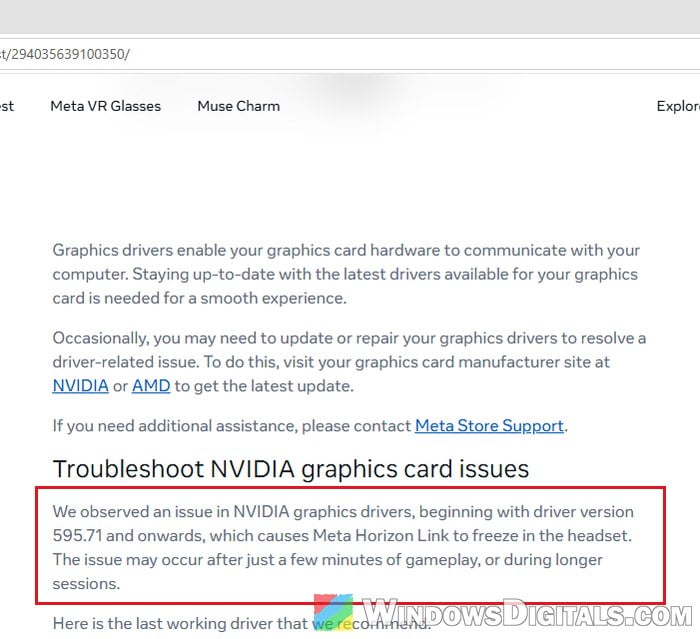 Meta Quest Link freezing NVIDIA driver 595.71 issue