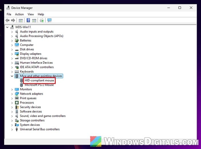 Mice and other pointing devices Device Manager Windows 11