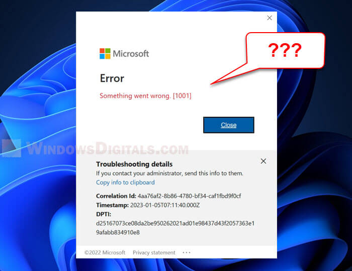 Microsoft 365 Outlook 1001 Error Something went wrong