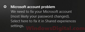 Microsoft Account Problem Notification Windows 11/10