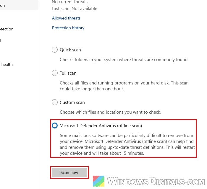 Microsoft Defender Offline scan Windows 11