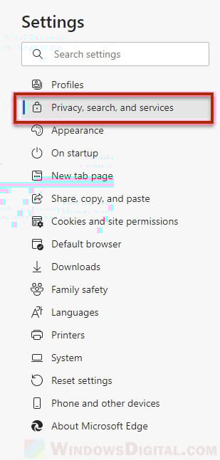 Microsoft Edge Privacy search and services