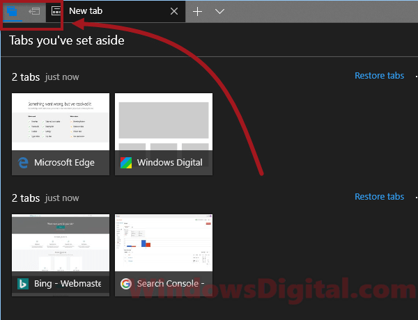 Microsoft Edge Tabs you've set aside