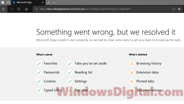 Microsoft Edge Something went wrong but we resolved it