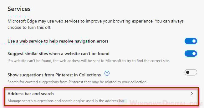 Microsoft Edge address bar and search Windows 10