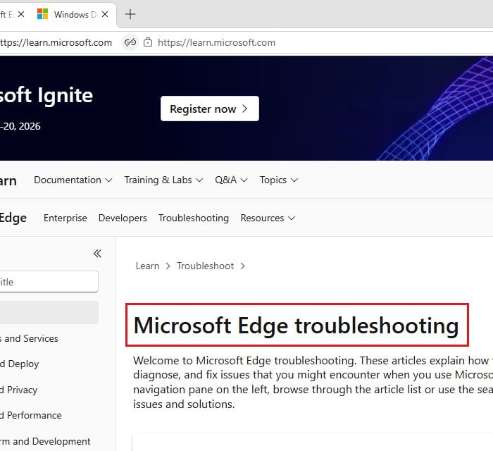 Microsoft Edge split screen link opened in the same pane