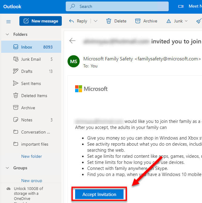 Microsoft Family Safety Accept Invitation