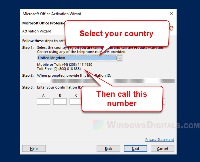 Microsoft Office phone activation toll free number