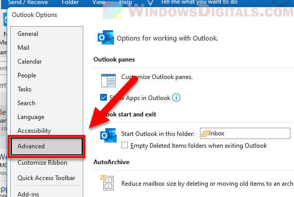 Microsoft Outlook Advanced Settings