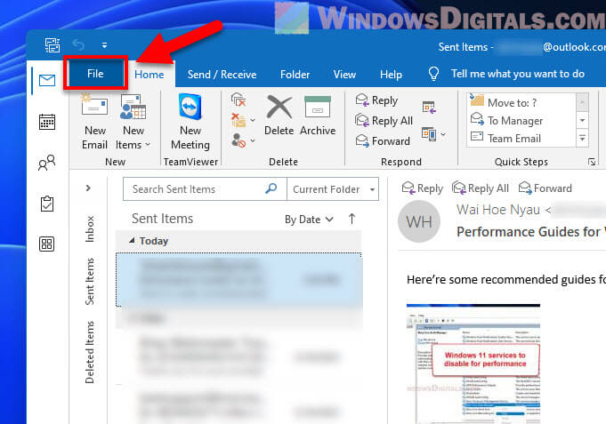 Microsoft Outlook File Menu
