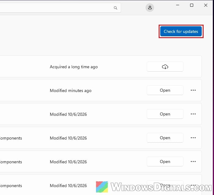 Microsoft Store Downloads Check for updates Windows 11