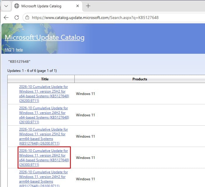 Microsoft Update Catalog KB5127648 download