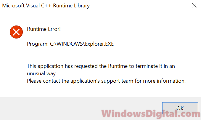 Microsoft Visual C++ Runtime Library Error Windows 10/11