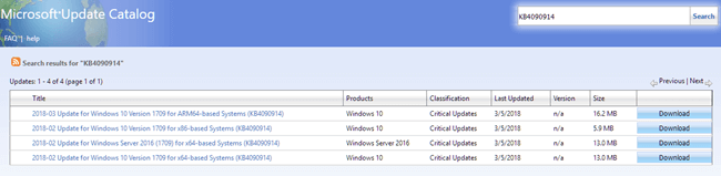 Microsoft Windows Update catalog