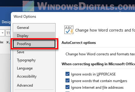 Microsoft Word Options Proofing Settings