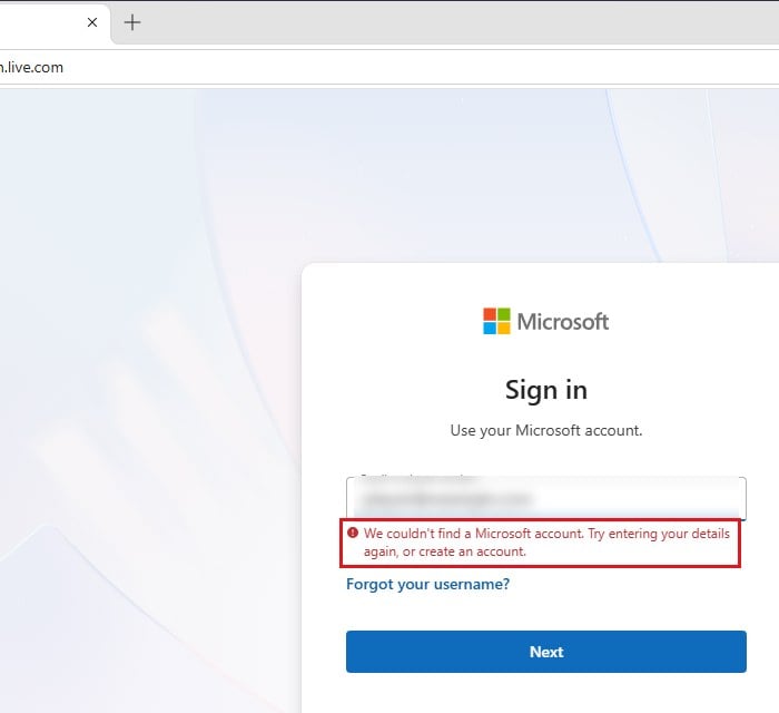 Microsoft account doesn't exist sign in error