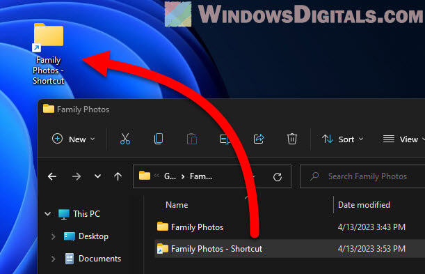 Move folder shortcut to desktop