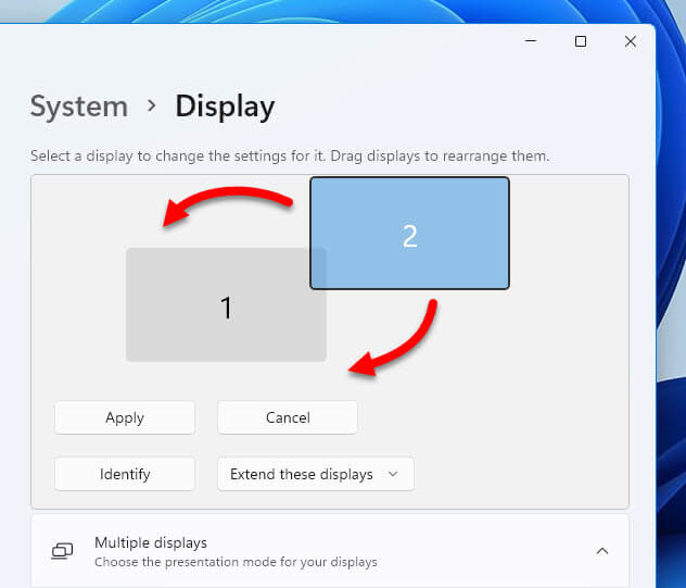 Move secondary monitor to left right top bottom