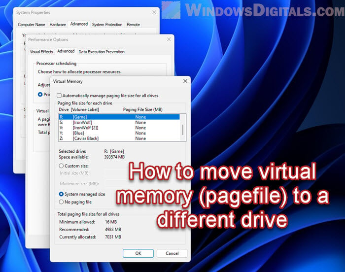 Moving Virtual Memory to Different Drive in Windows 11