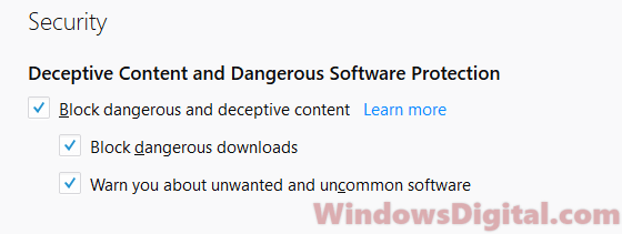 Mozilla Firefox block dangerous downloads