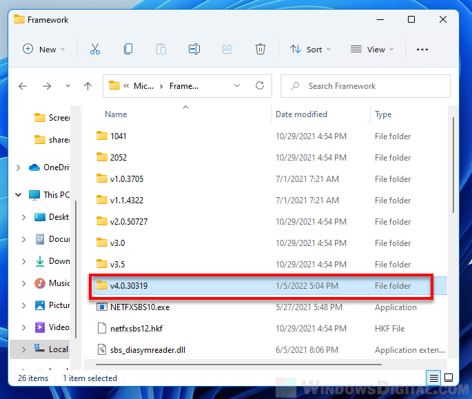 NET Framework version File Explorer Windows 11