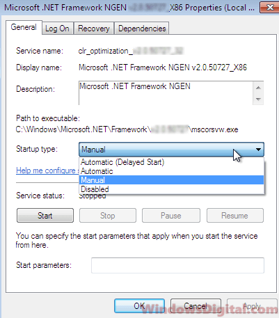 Set .NET Framework to Manual