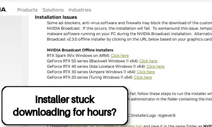 NVIDIA Broadcast Stuck on "Downloading Required Components"