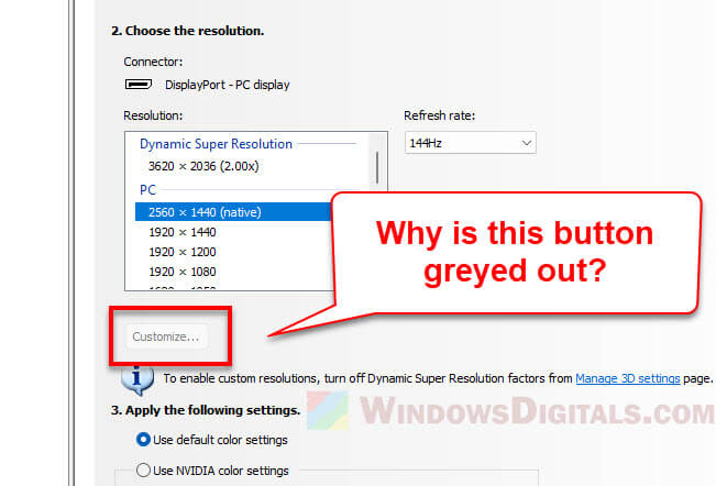 NVIDIA Control Panel Custom Resolution Greyed Out