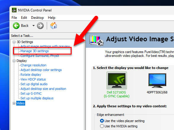 NVIDIA Control Panel Manage 3D Settings