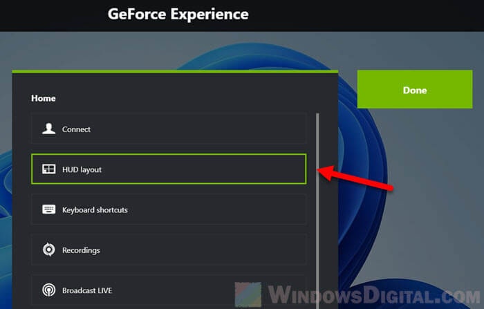 NVIDIA GeForce Experience HUD layout