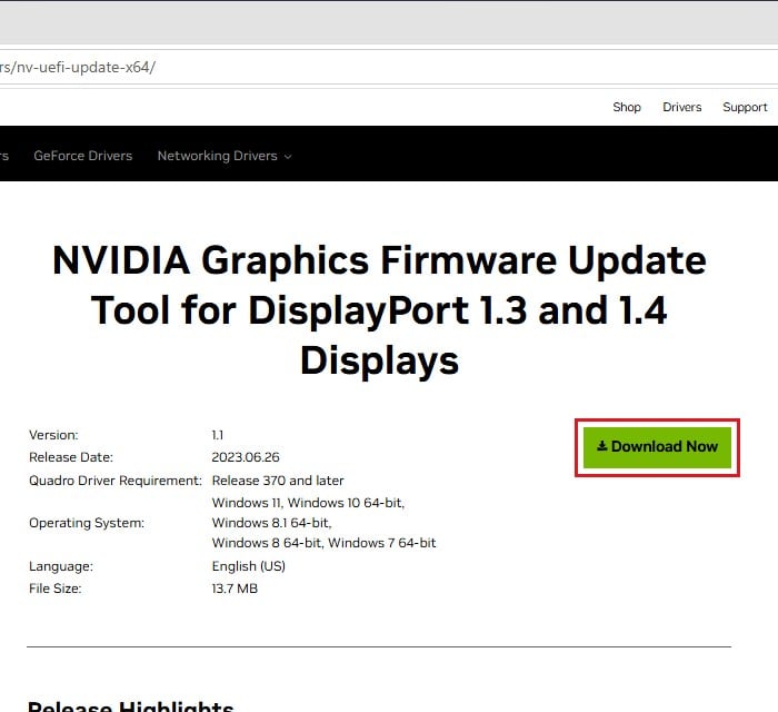 NVIDIA Graphics Firmware Update Tool for DisplayPort download