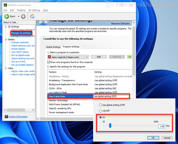 NVIDIA Max Frame Rate Limit Windows 11